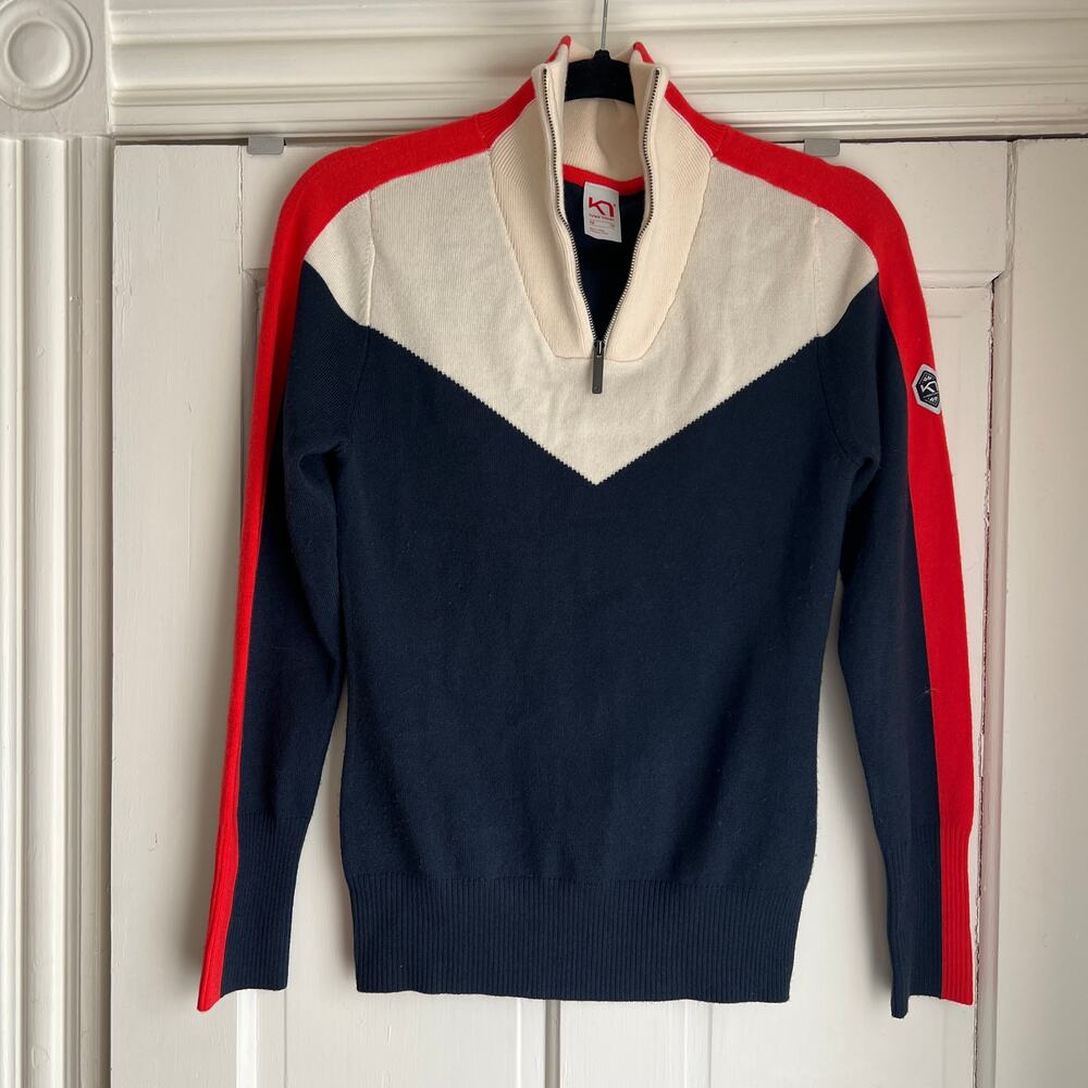 Kari Traa Women's Voss Merino Wool Half Zip Sweater Navy Blue Skiing Extra Small